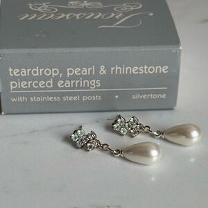 1993 Avon Trousseau Rhinestone & Pearl Drop Earrings NIB | Vintage Bridal Glam